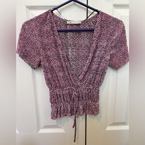 Pull & Bear pink and black polka dot v-neck pleated tie top